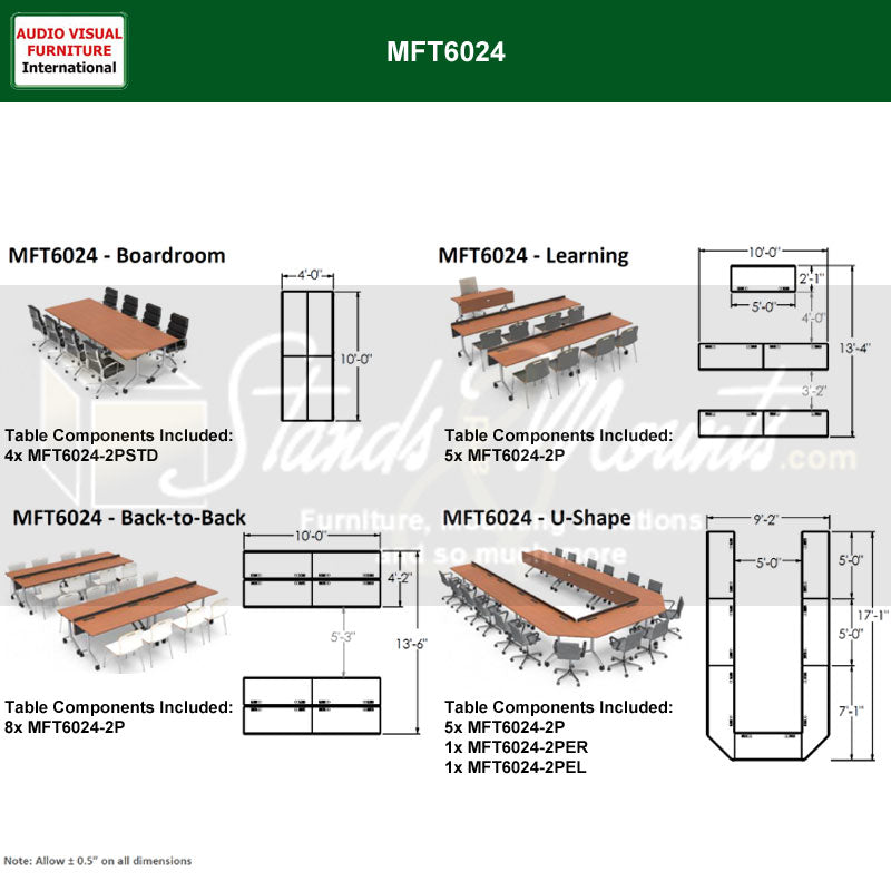 Audio Visual Furniture Modular Folding Table (2 Person, End Left) MFT6024-2PEL