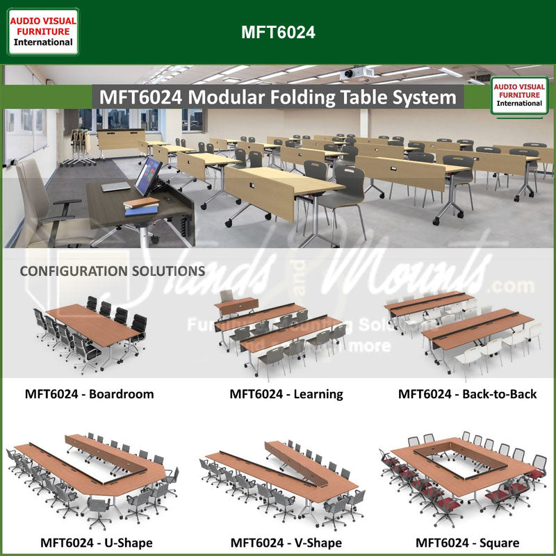 Audio Visual Furniture Modular Folding Table (2 Person, End Right) MFT6024-2PER