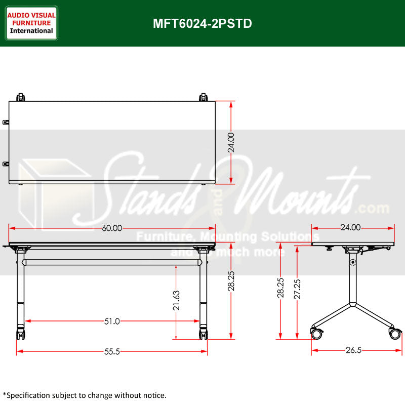 Audio Visual Furniture Modular Folding Table (2 Person, Standard) MFT6024-2PSTD