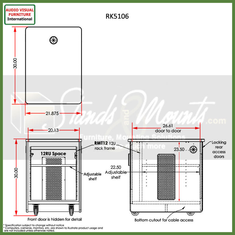 Audio Visual Furniture PD51 Series Modular Mobile Rack (12RU) RK5106
