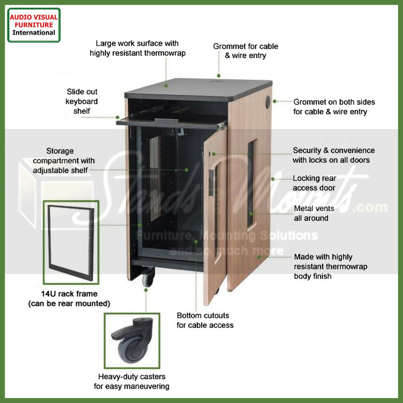 Audio Visual Furniture PD51 Series Modular Mobile Rack (14RU) RK5105