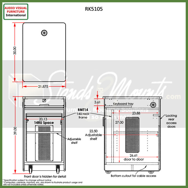 Audio Visual Furniture PD51 Series Modular Mobile Rack (14RU) RK5105