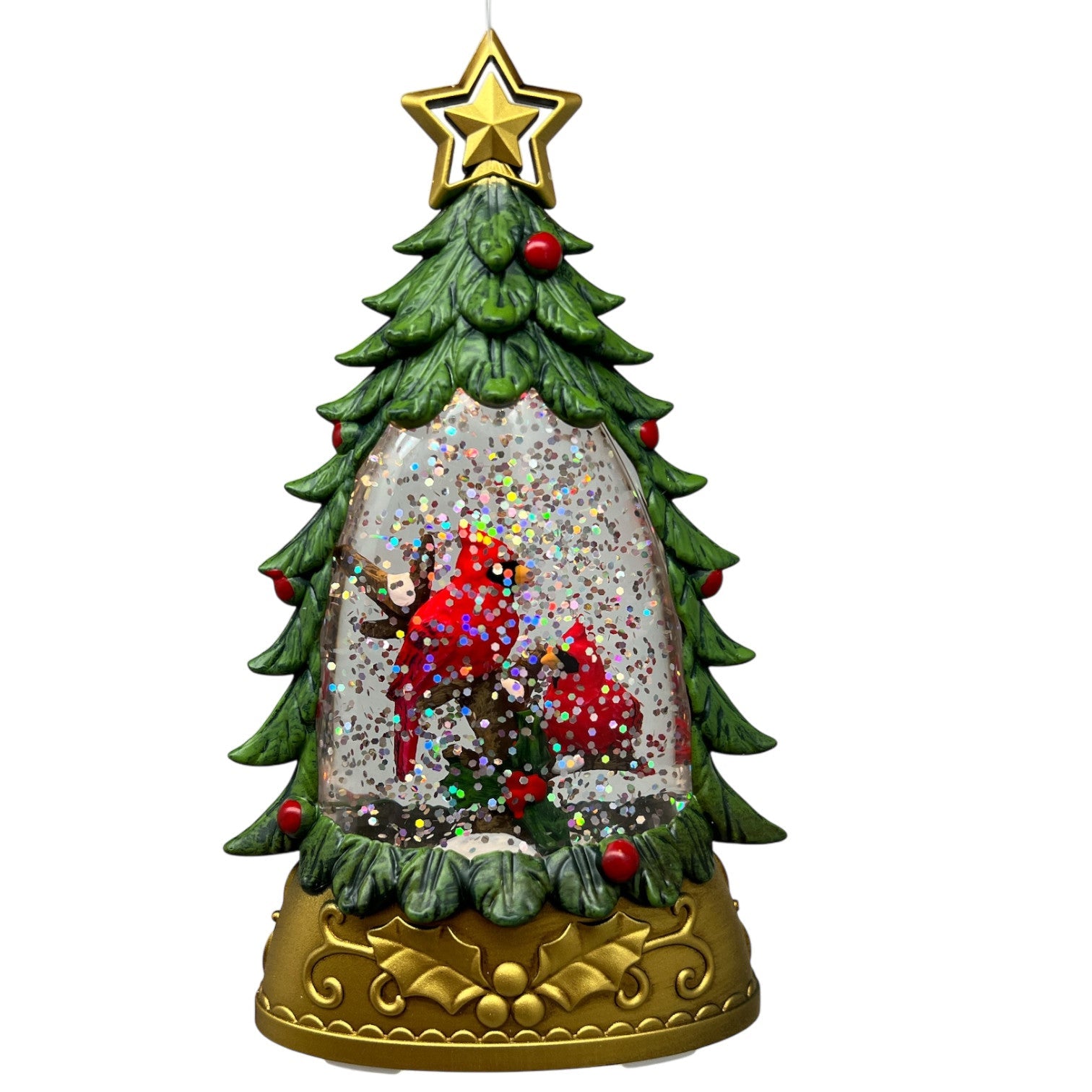 B/O Cardinal Lighted Holiday Water Globe Tree