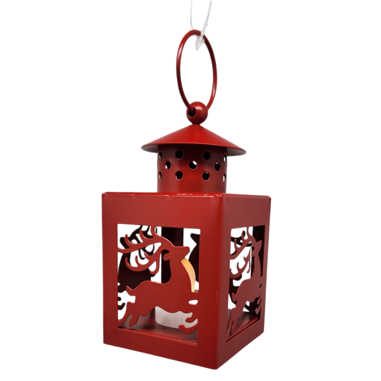B/O Lighted Metal Holiday Lantern with LED Tealight - Red