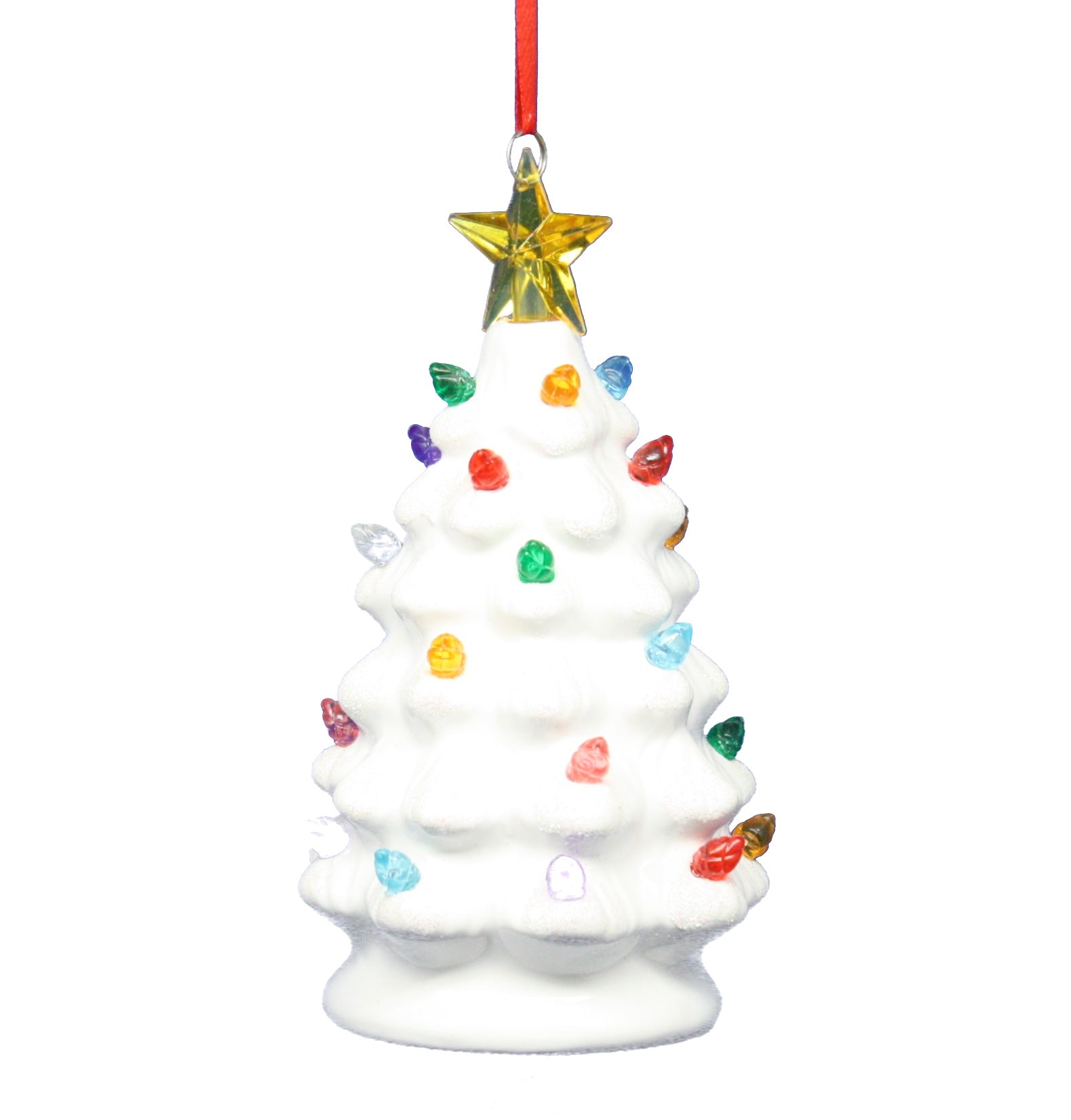 B/O Lighted White Ceramic Tree Ornament