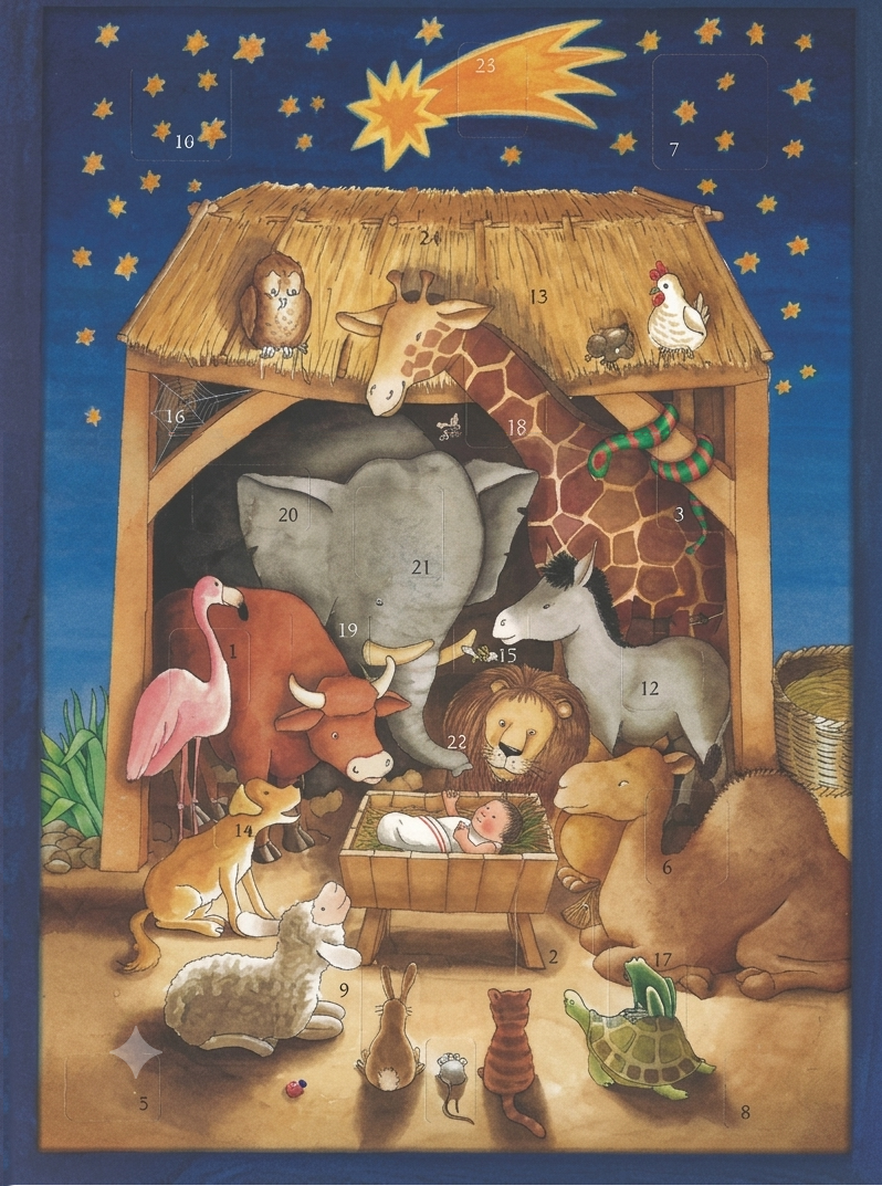 Baby Jesus and the Animals - Paper Advent Calendar - 14" x 9.5"