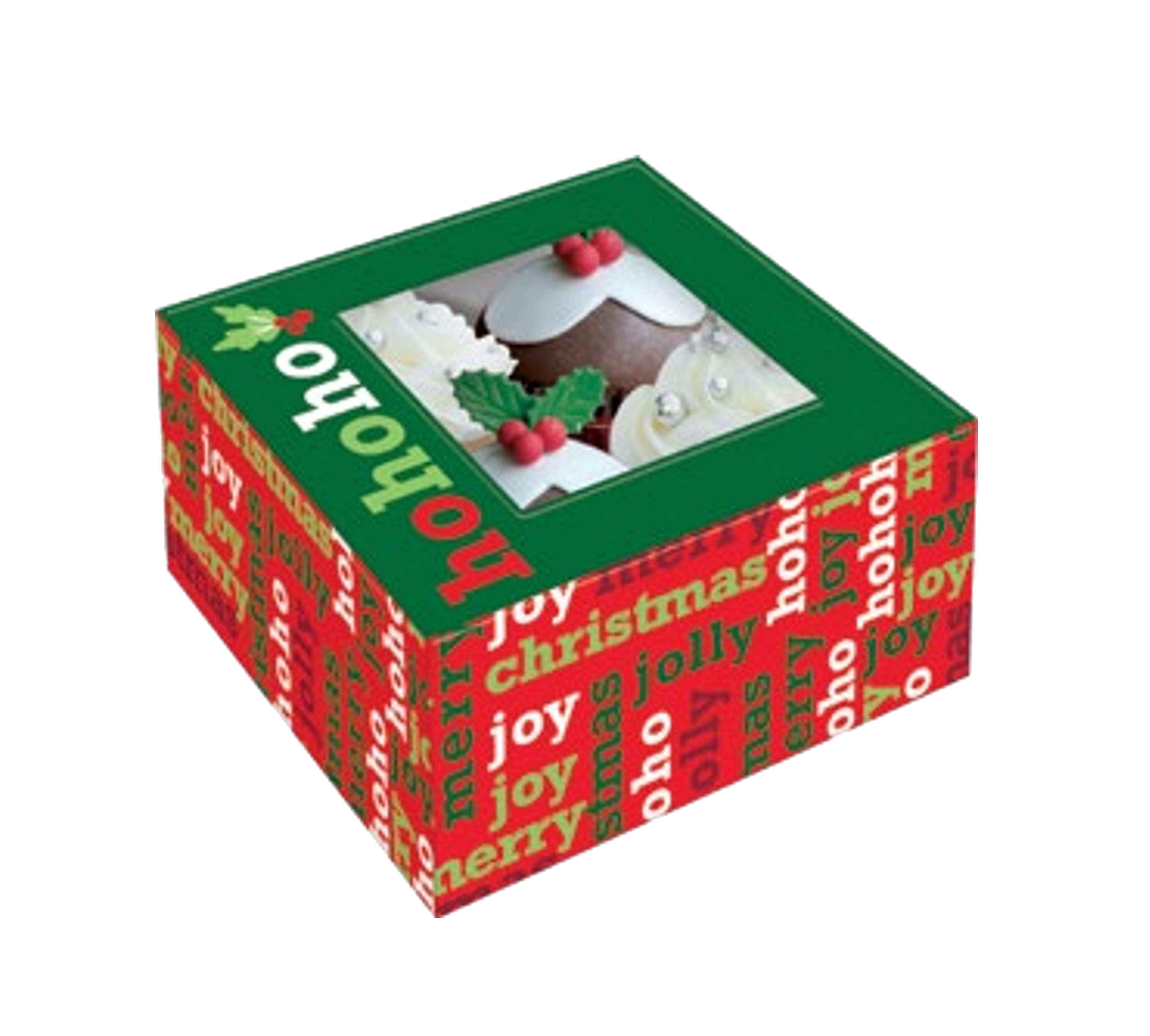 Bakery Box - 4 Cup Cakes or Cookies - Ho Ho Ho