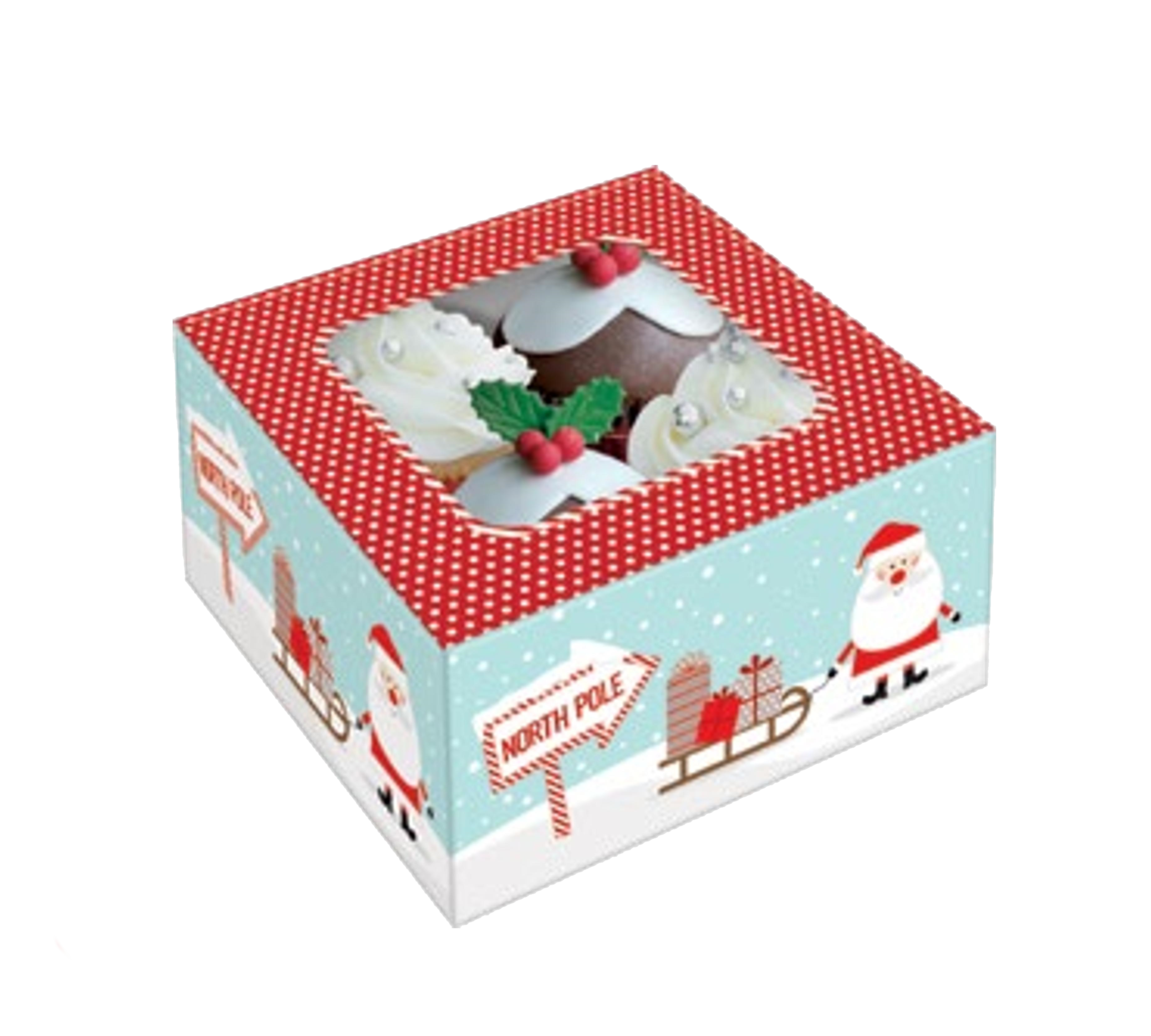 Bakery Box - 4 Cup Cakes or Cookies - Santa