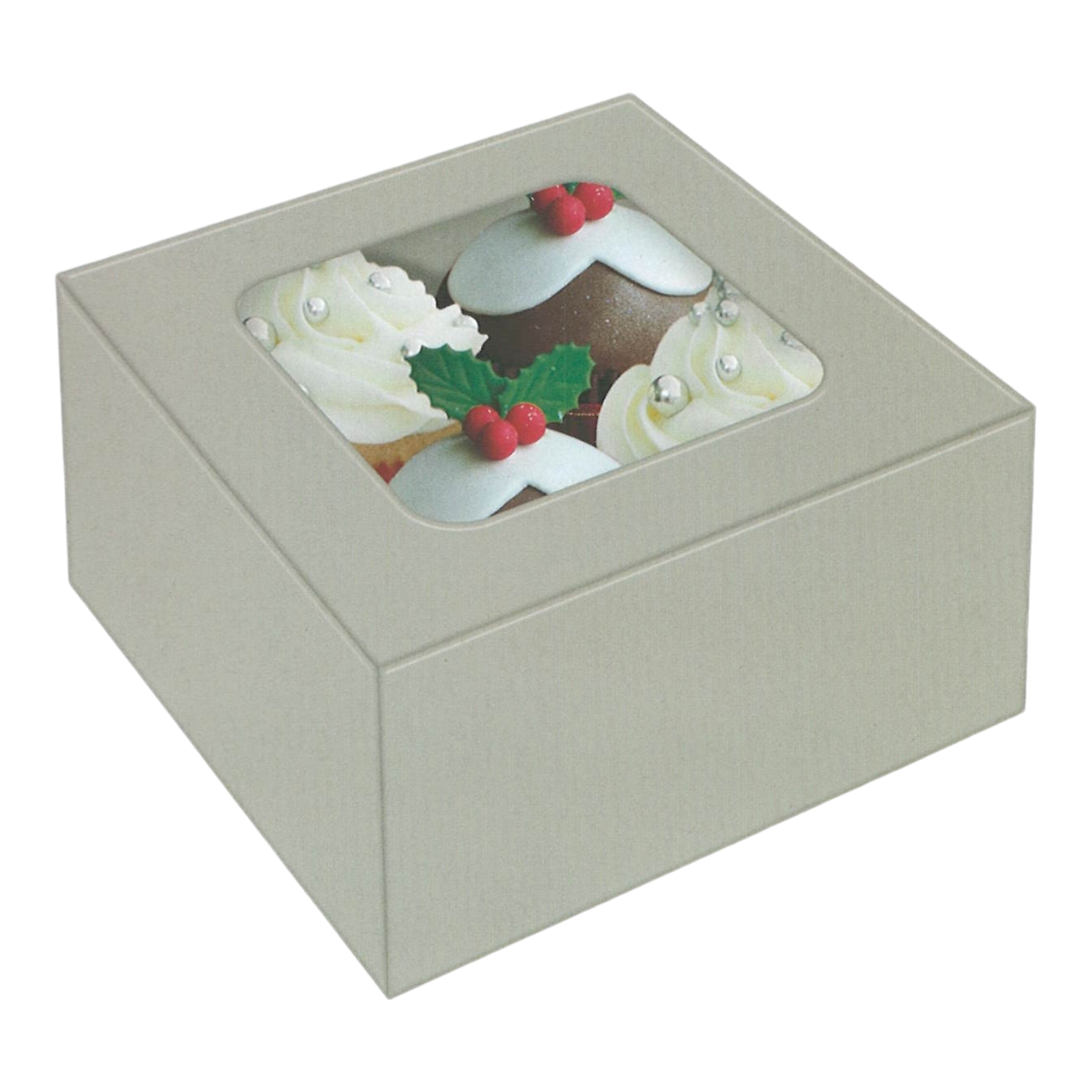 Bakery Box - 4 Cup Cakes or Cookies - Silver Foil