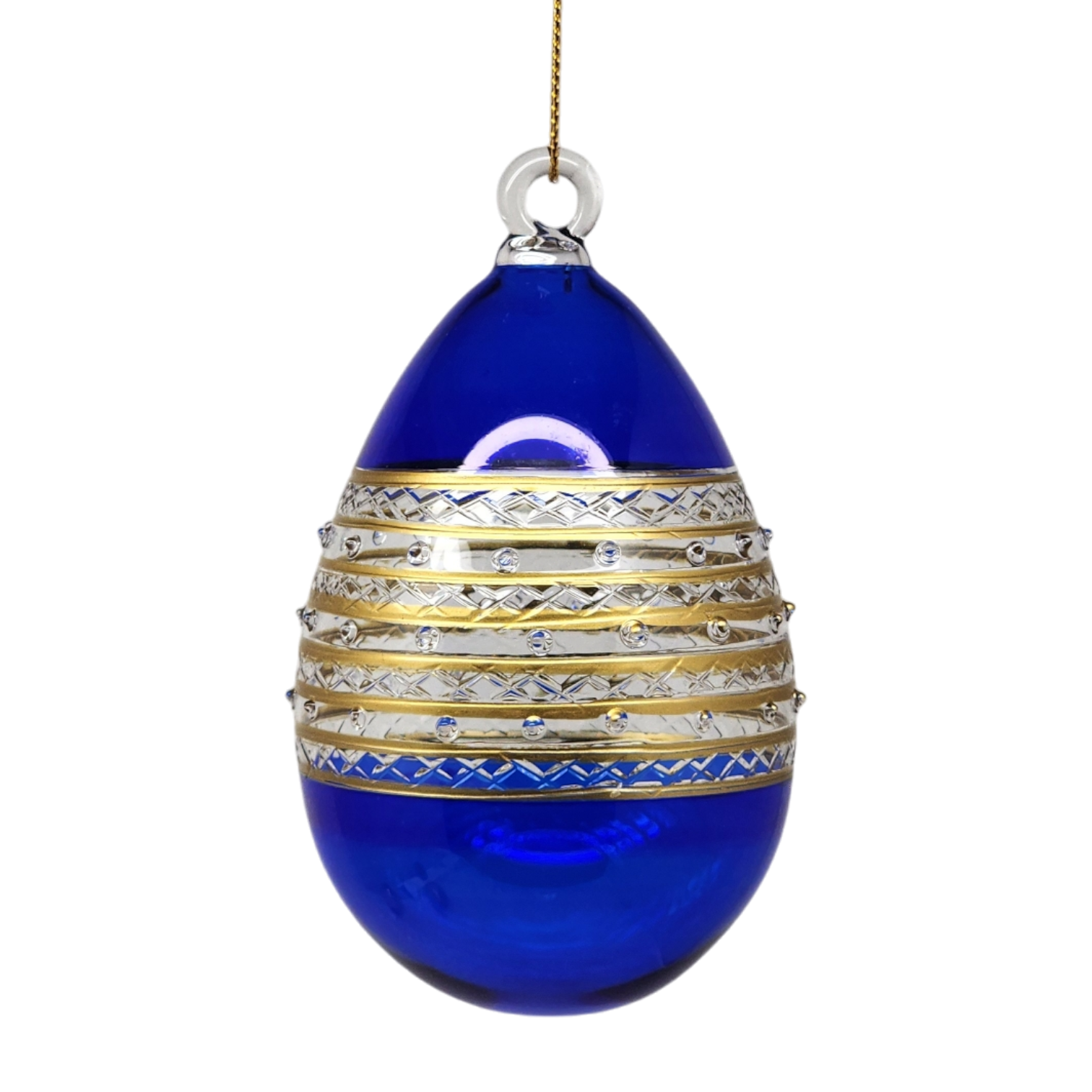 Banded Stipple Glass Egg - Blue