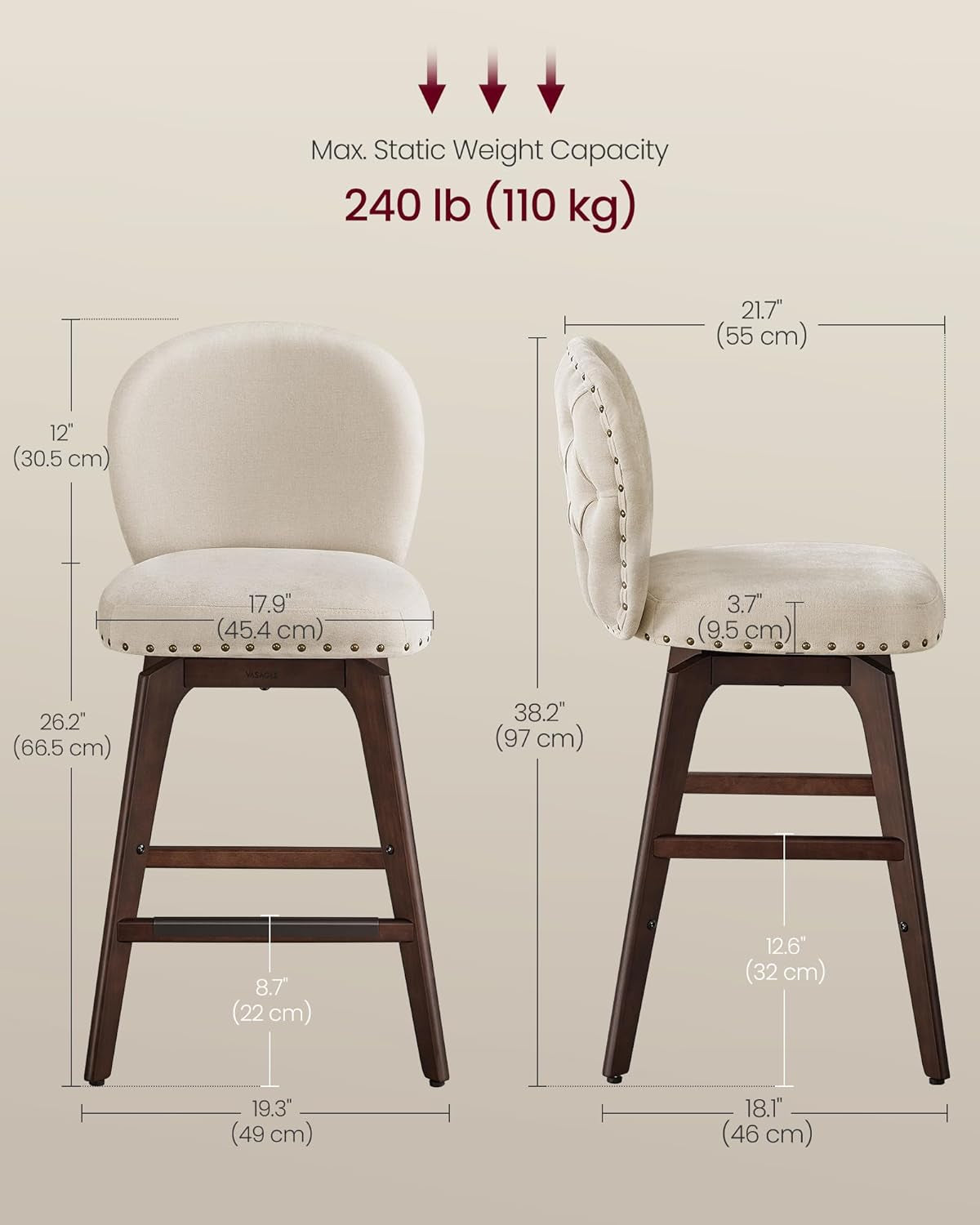 Bar Stool Set Of 4 Swivel Counter Height Cappuccino Beige
