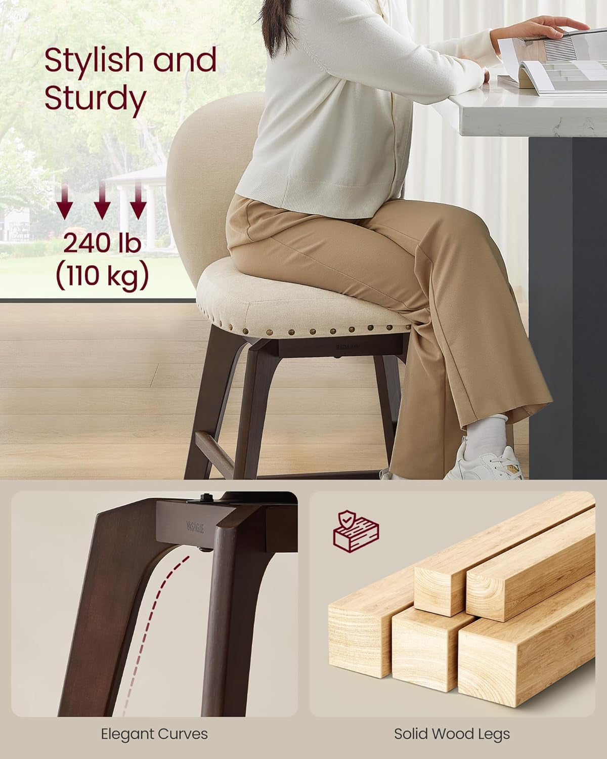 Bar Stool Set Of 4 Swivel Counter Height Cappuccino Beige