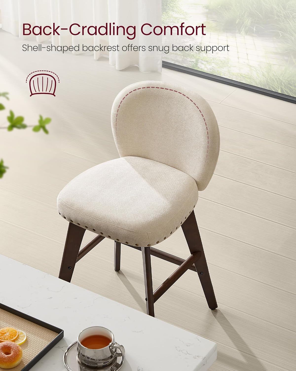 Bar Stool Set Of 4 Swivel Counter Height Cappuccino Beige