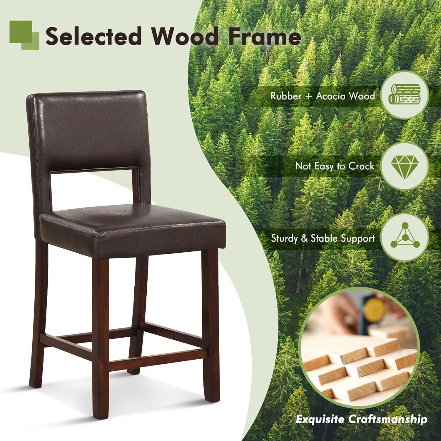 Bar Stool Set of 4 24.5 Inch Counter Height PVC Leather