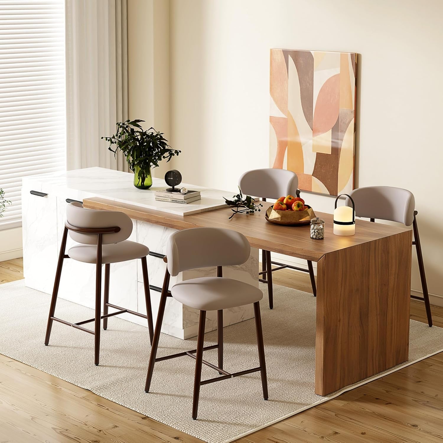 Bar Stools Set Of 4 Counter Height Metal Kitchen Bar Stools 26 Inch Walnut Khaki