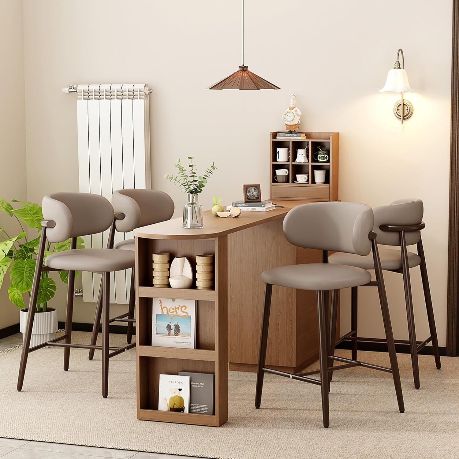 Bar Stools Set Of 4 Counter Height Metal Kitchen Bar Stools 26 Inch Walnut Khaki