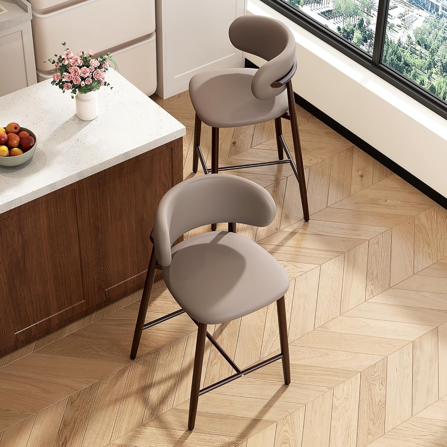 Bar Stools Set Of 4 Counter Height Metal Kitchen Bar Stools 26 Inch Walnut Khaki