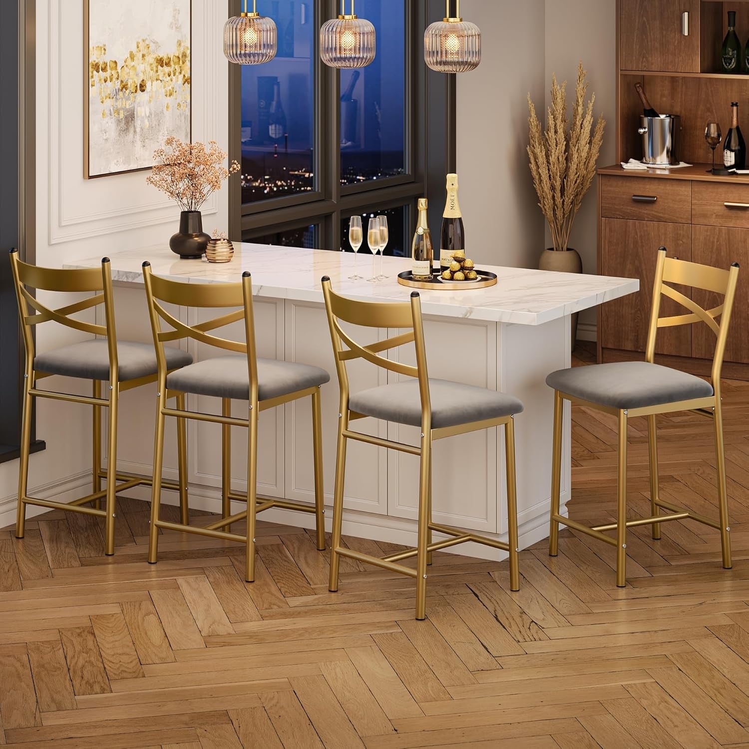 Bar Stools Set of 4 Upholstered Counter Height Chairs