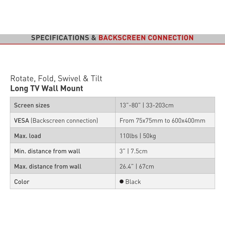 Barkan Full-Motion 3400L Wall Mount for TV - Black 3400L.B
