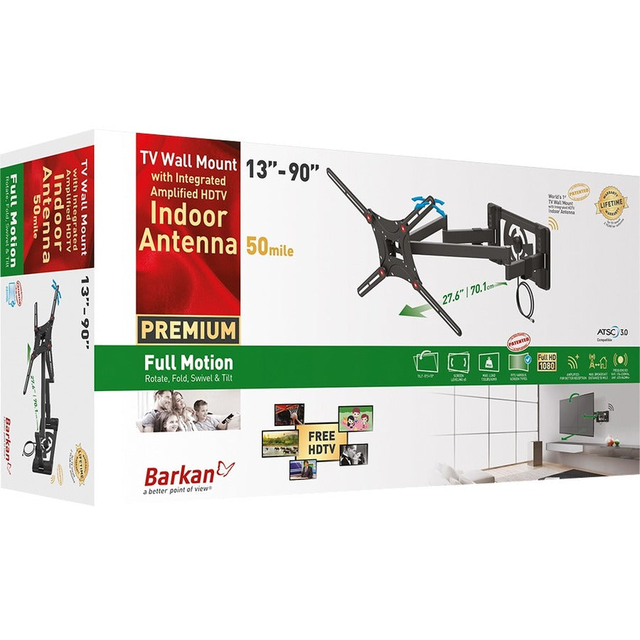 Barkan Full-Motion Wall Mount for TV, Flat Panel Display, Curved Screen Display - Black TVA48