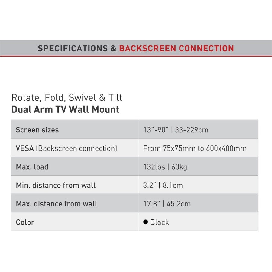 Barkan Wall Mount for Curved Screen Display, Flat Panel Display - Black BM464
