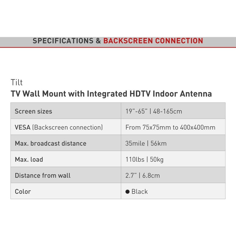 Barkan Wall Mount for TV, Flat Panel Display, Curved Screen Display - Black TVA31