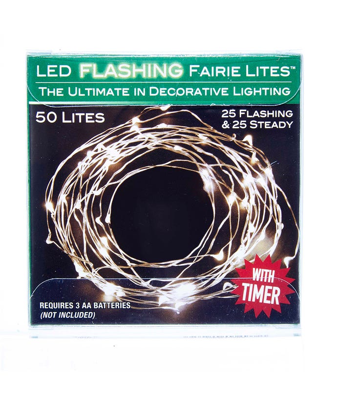 Battery-Operated 50-Light LED Fairy Flashing Light Set - Cool White