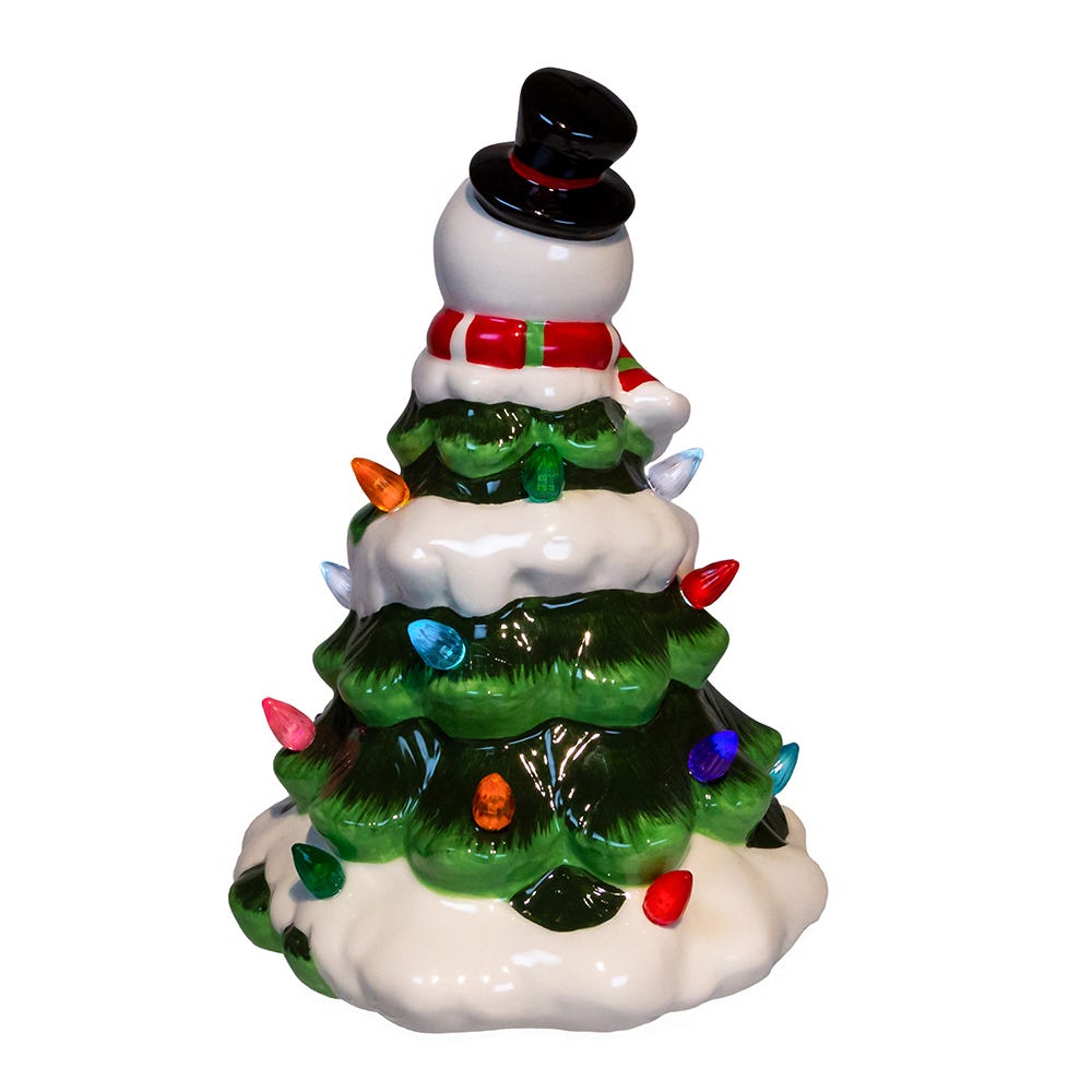 Battery Operated Ceramic Light-Up Snowman Tree