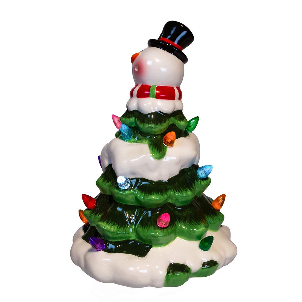 Battery Operated Ceramic Light-Up Snowman Tree