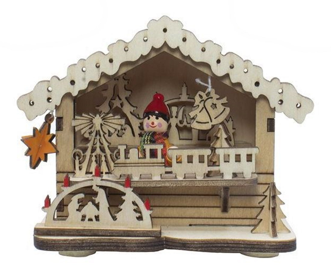 Battery-Operated LED Light-Up Wooden House - Nativity