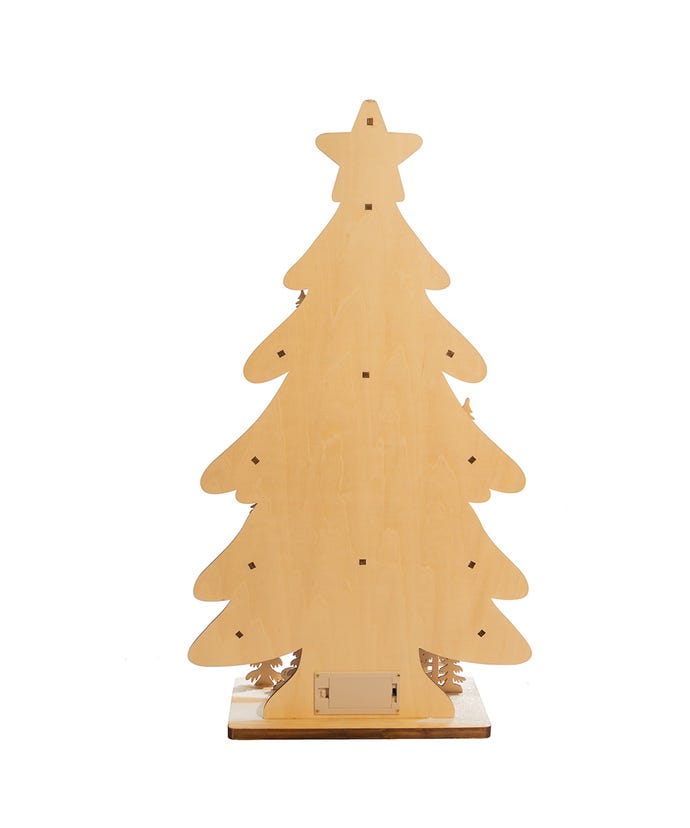 Battery-Operated Light-Up LED Wooden Christmas Tree With Village Scene