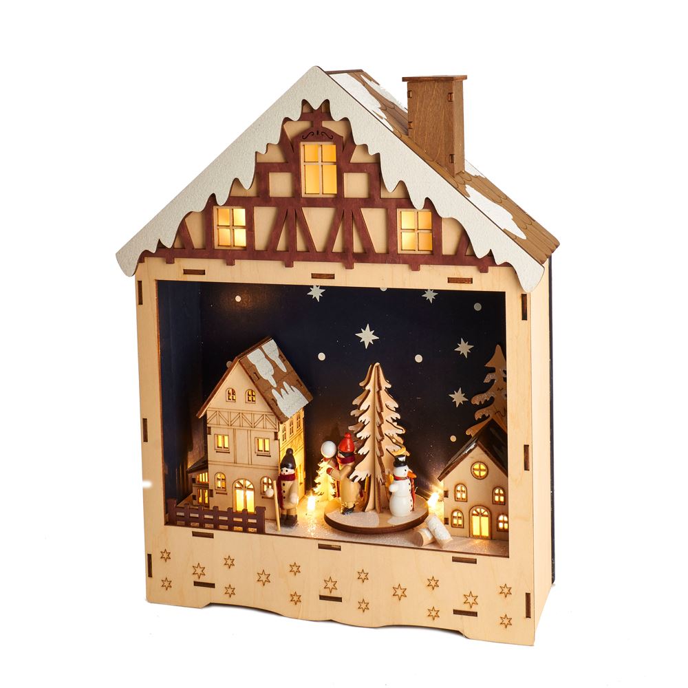 Battery-Operated Wooden Musical LED House