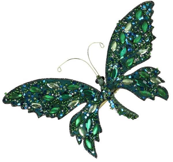 Beaded Peacock Gitter Clip on Butterfly