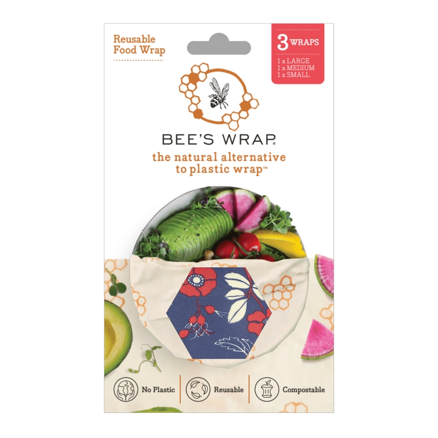 Bee's Wrap Food Wrap - Botanical Print - Assorted Wrap 3 Pack
