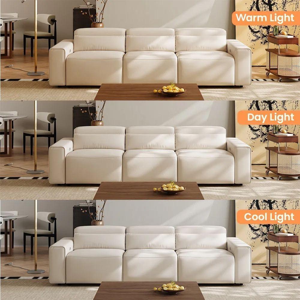 Beige 108 Inch Ultra Power Leather Modular Sectional
