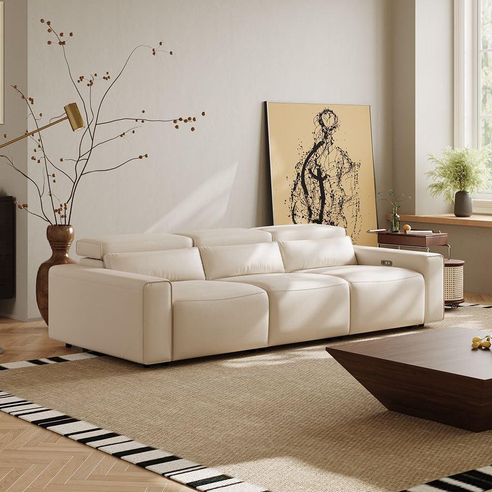 Beige 108 Inch Ultra Power Leather Modular Sectional