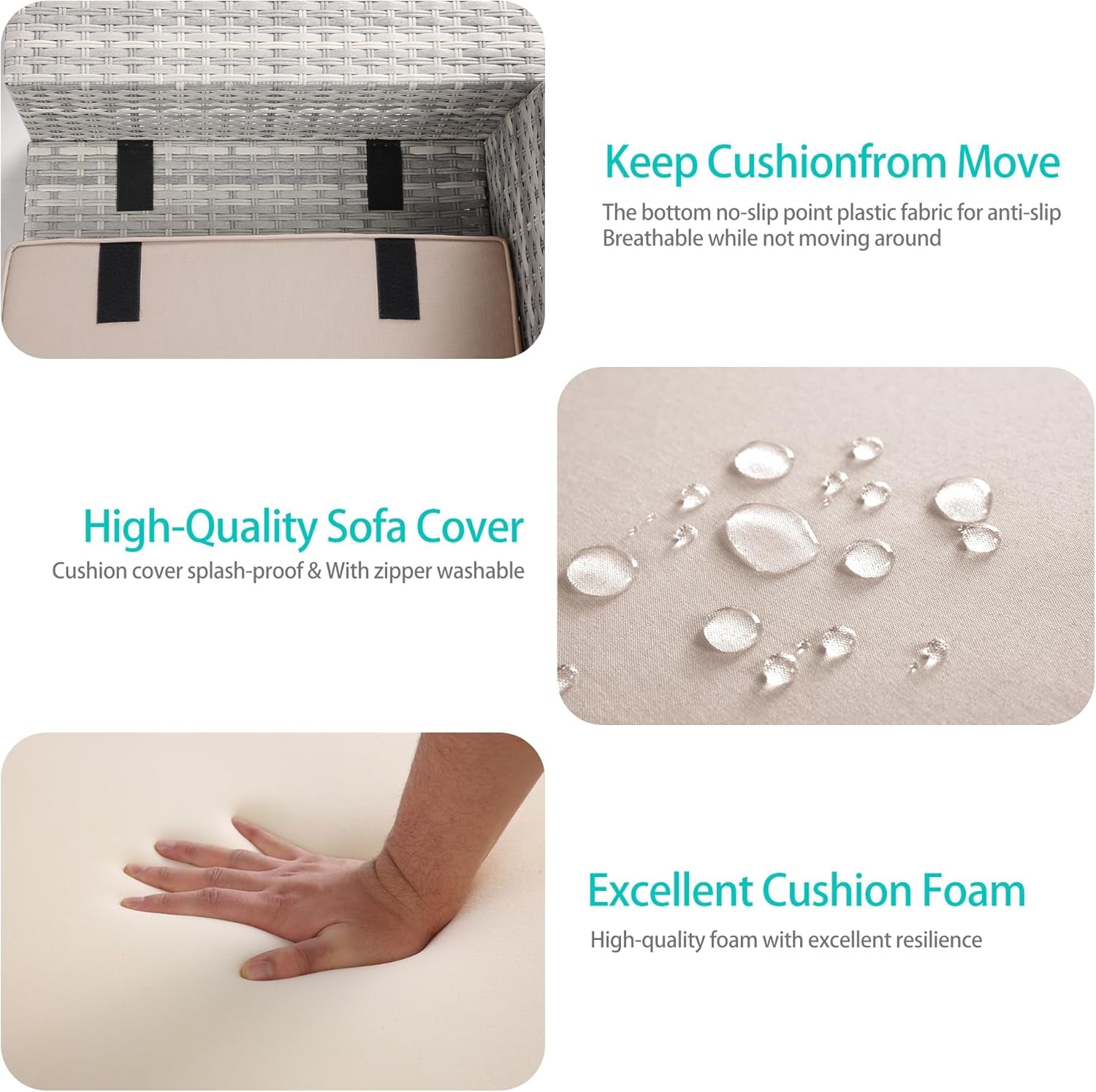 Beige 6 Piece Wicker Patio Sofa Set With Thick Cushions