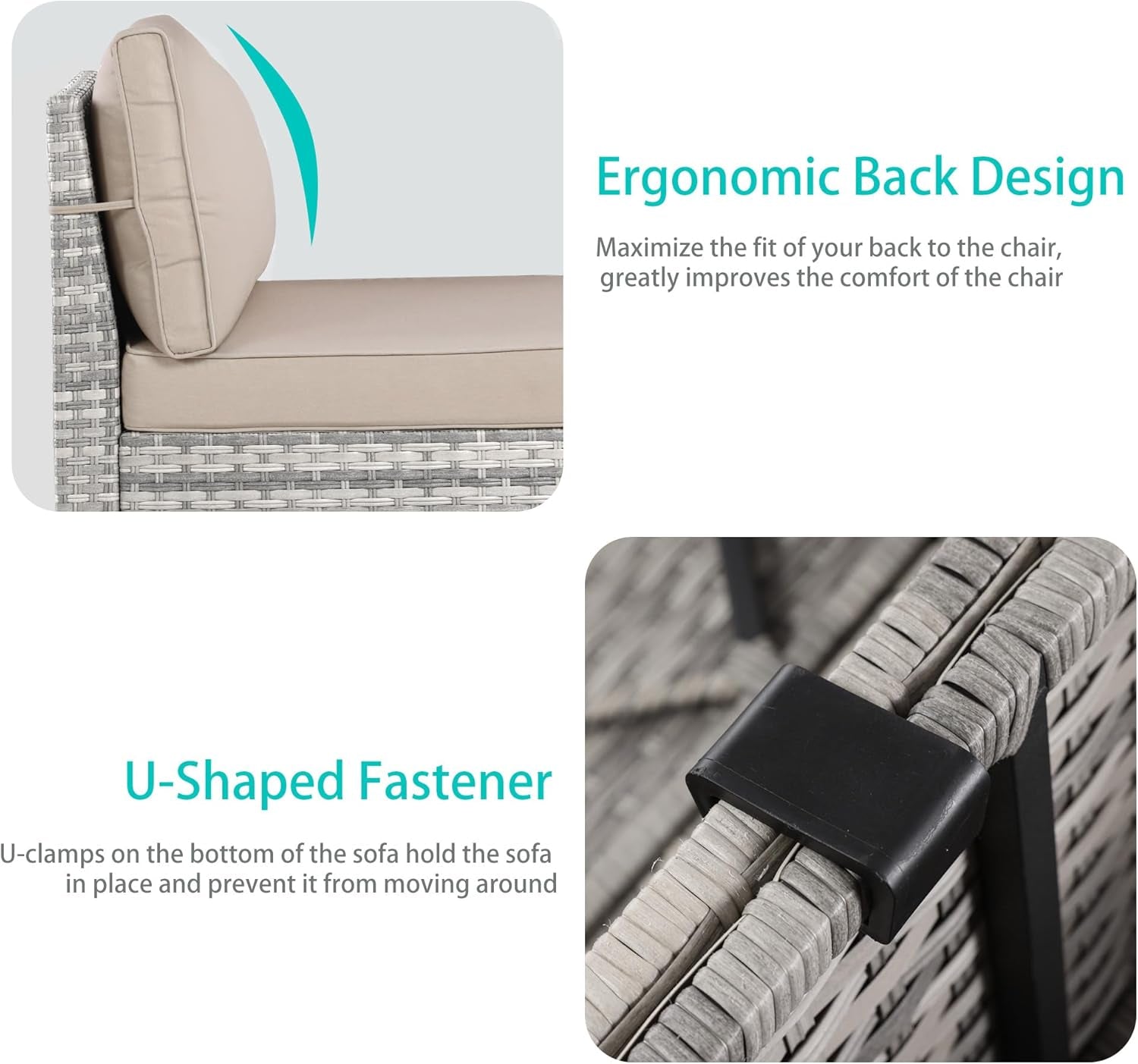 Beige 6 Piece Wicker Patio Sofa Set With Thick Cushions