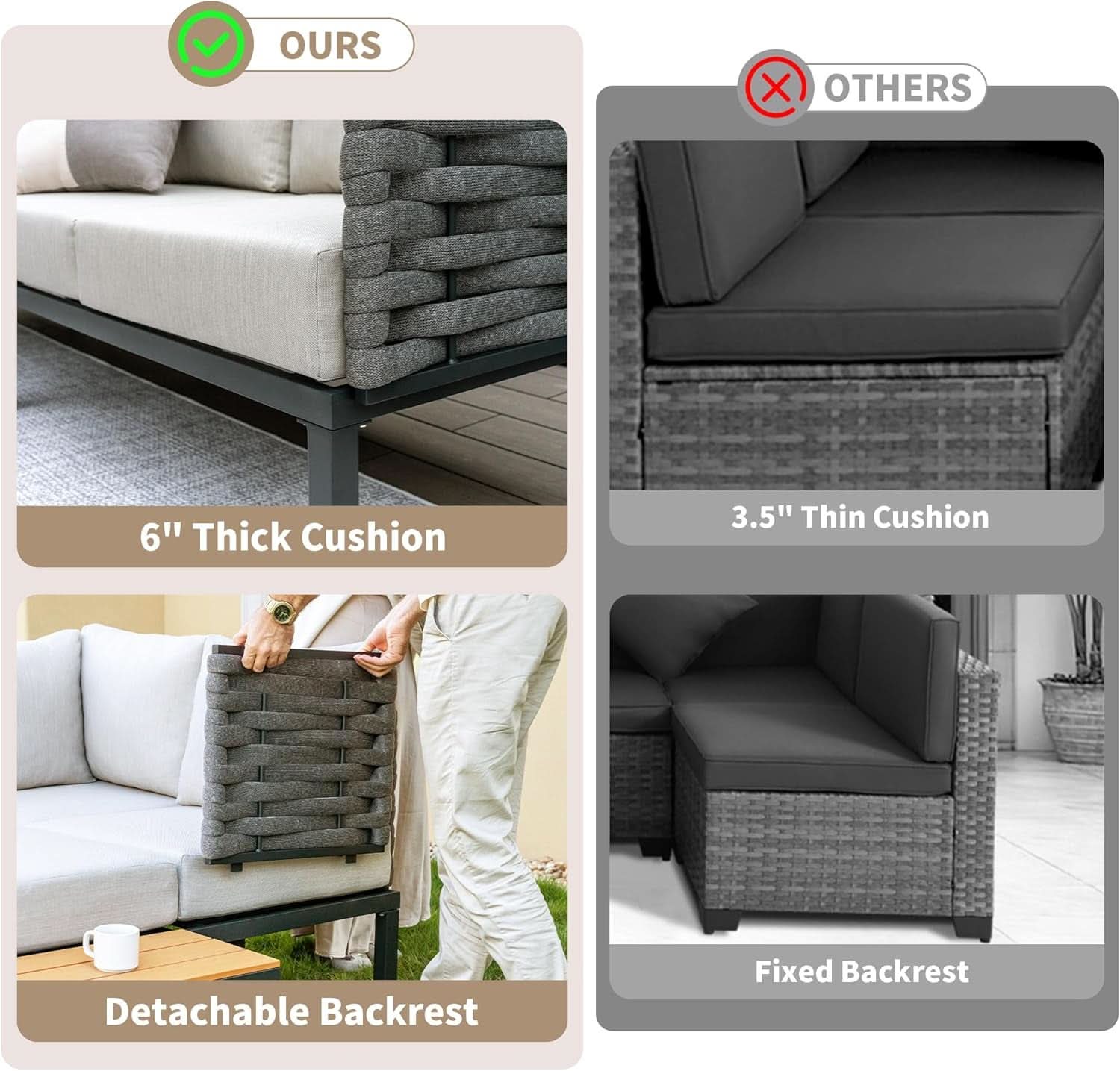Beige 8 Piece Patio Furniture Set With Thick Cushions