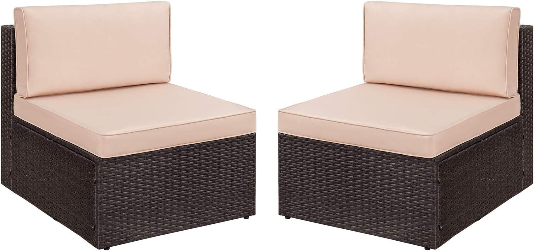 Beige All Weather Outdoor Sectional Sofa Set 2 Piece Patio Furniture Durable PE Wicker Weatherproof