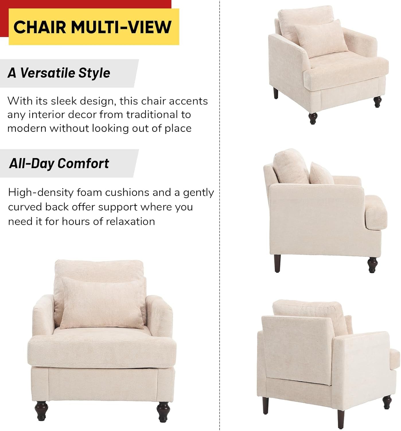 Beige Chenille 2 Piece Living Room Furniture Set Loveseat And Accent Chair Mid Century Modern