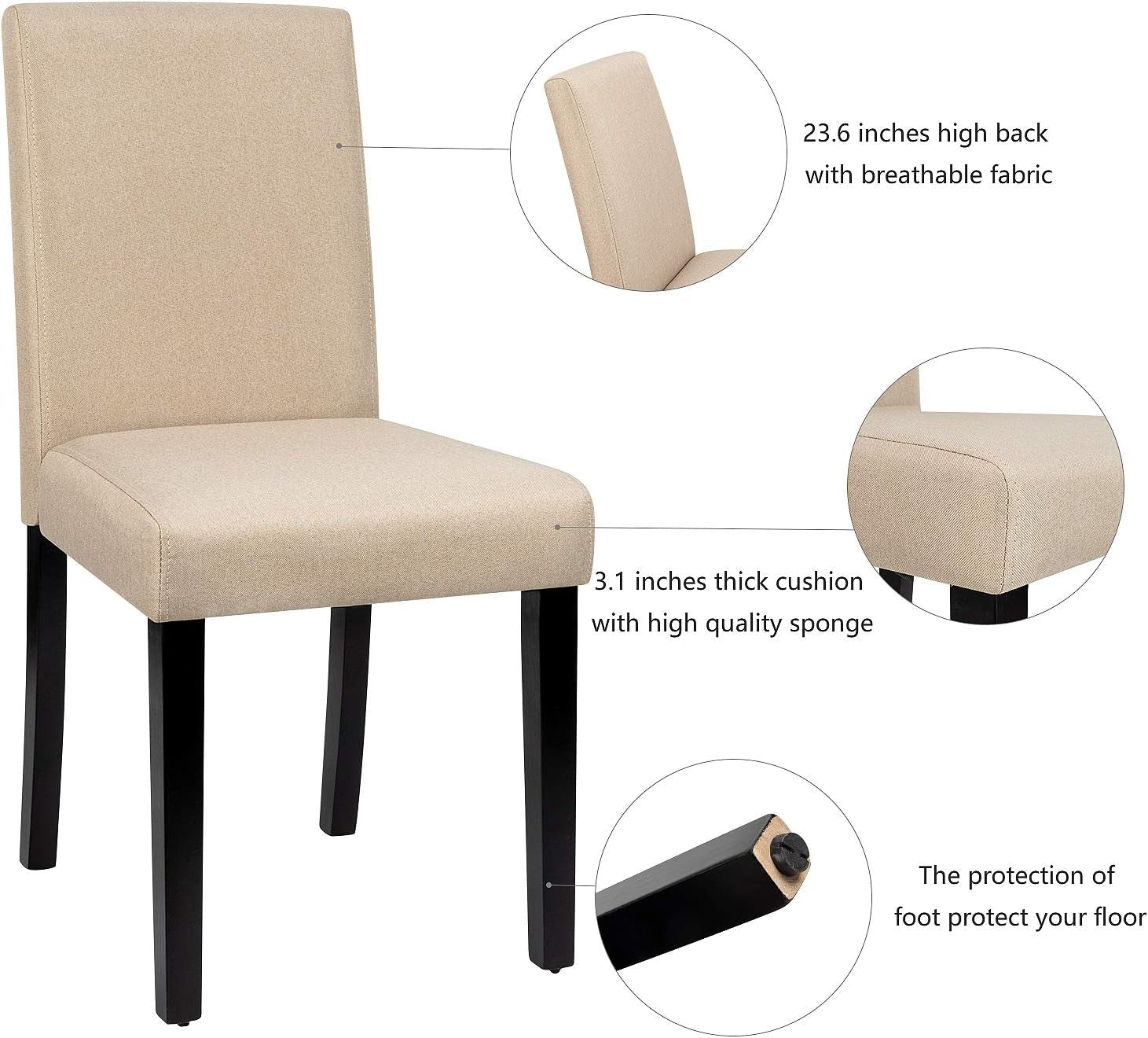 Beige Fabric Armless Dining Chair Set Of 4 With Wood Legs