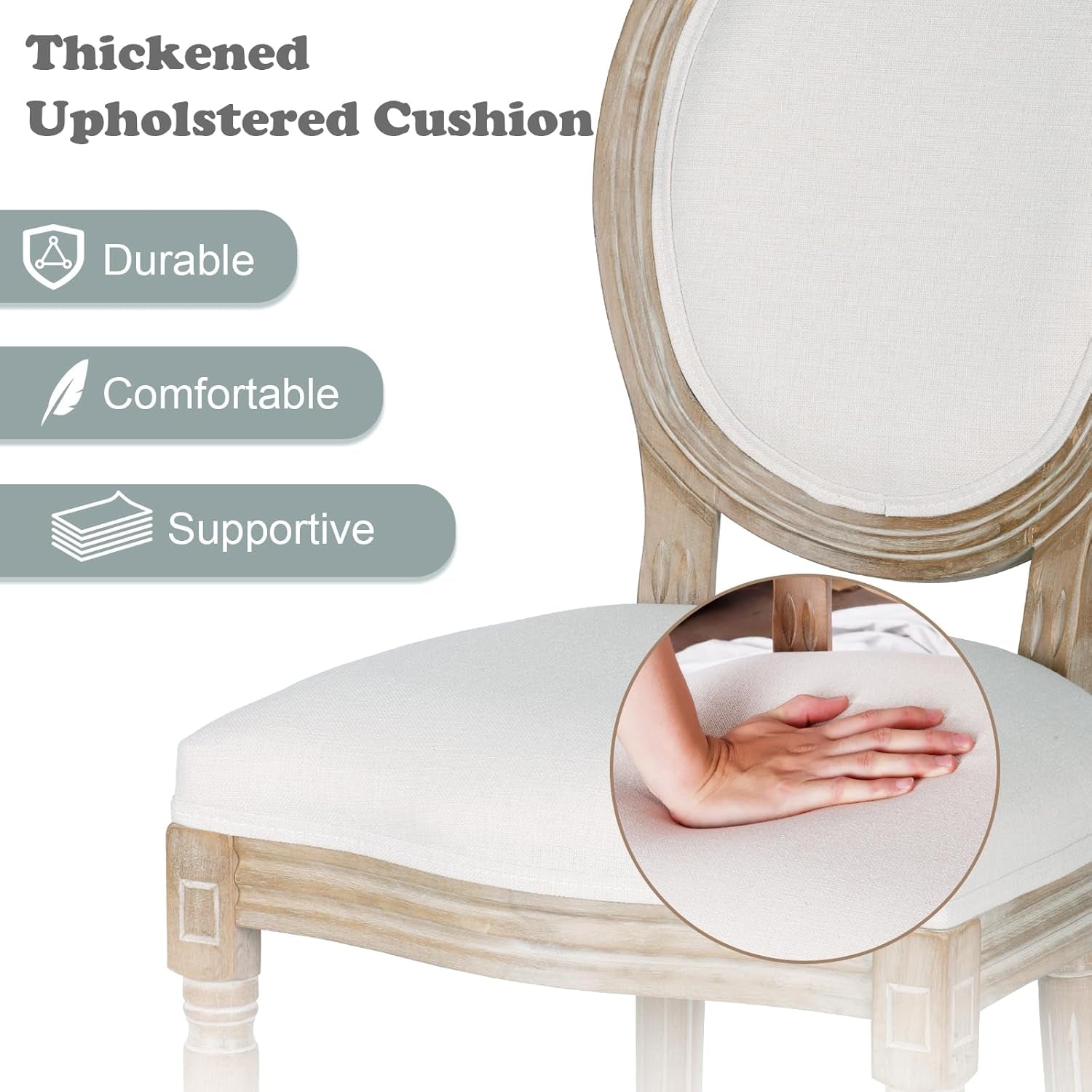 Beige Fabric Dining Chair Set Of 2 Square Back With Solid Wood Legs