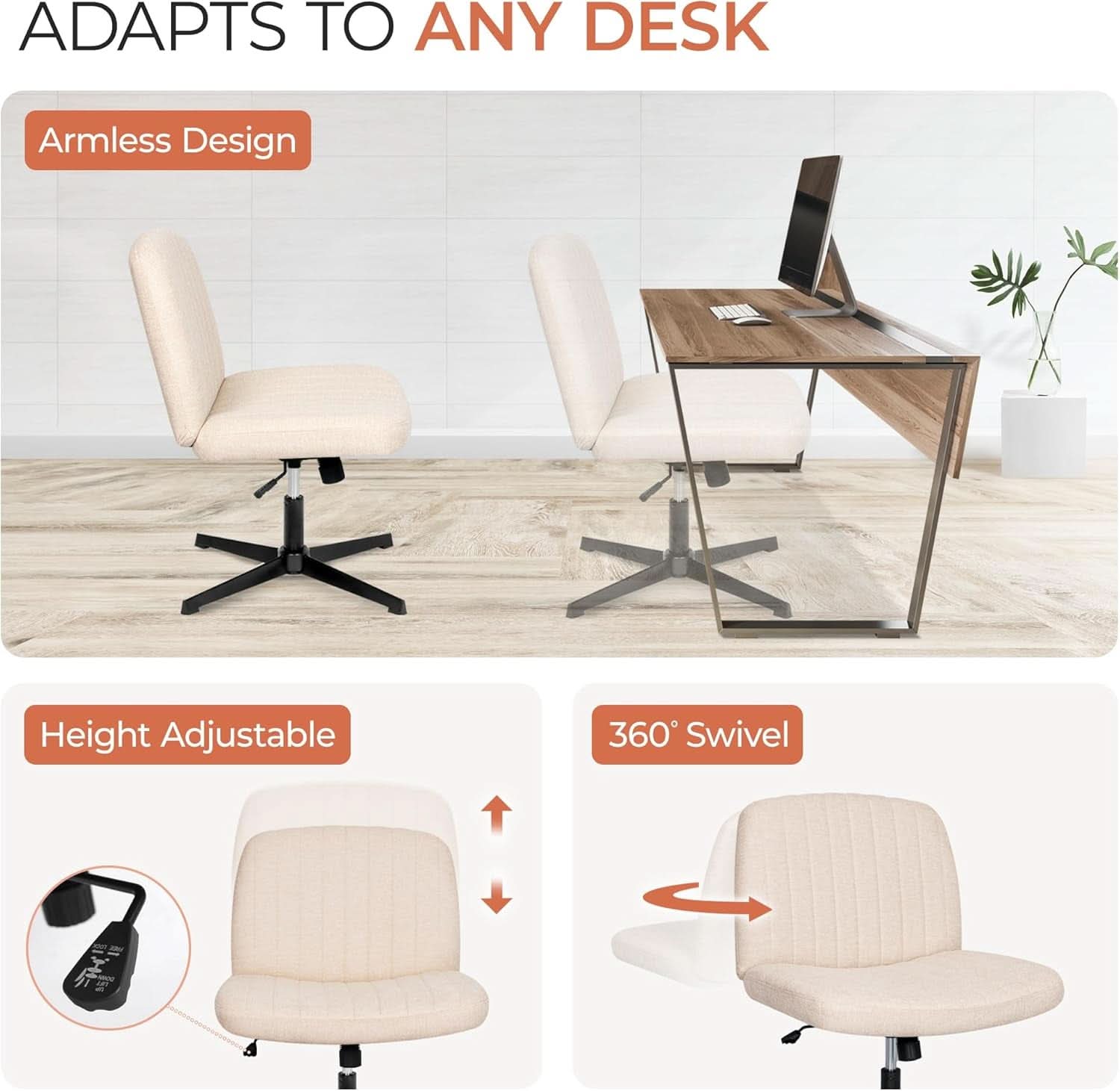 Beige Height Adjustable Swivel Office Desk Chair For Home Office