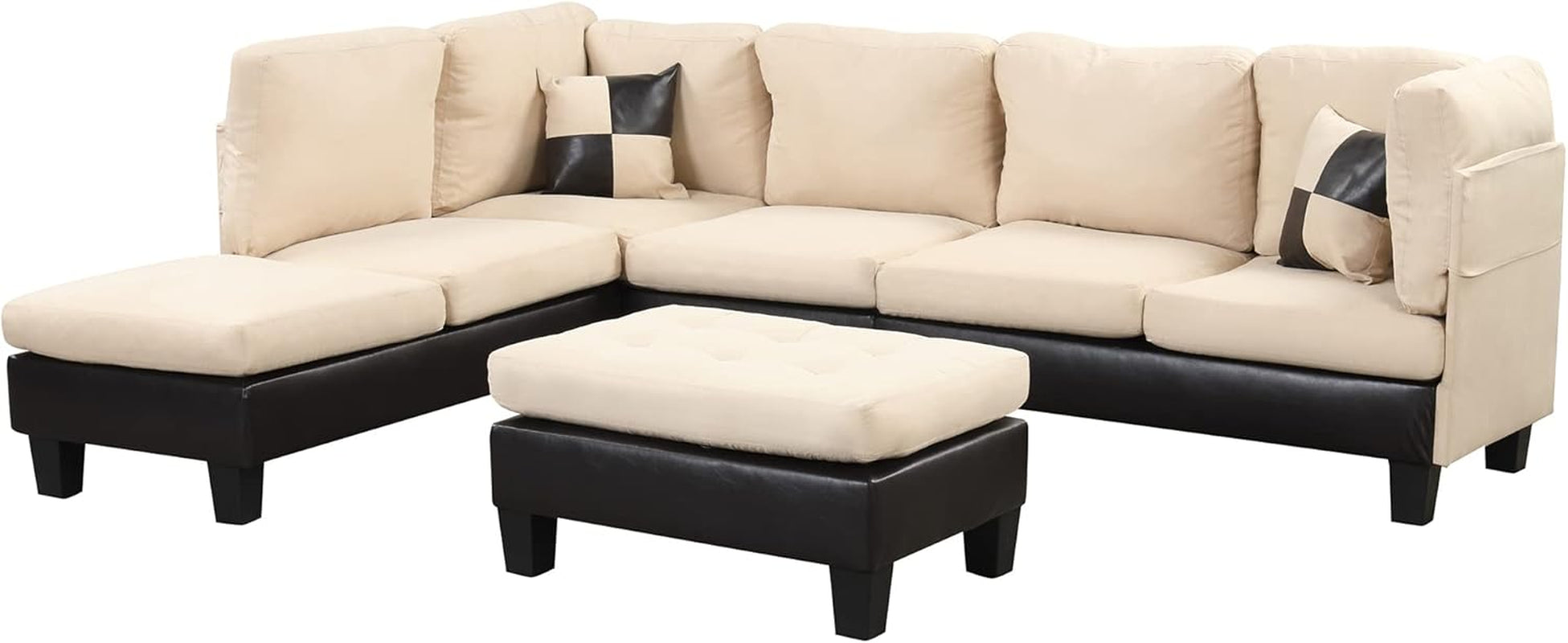 Beige L Shaped Sectional Sofa With Reversible Chaise