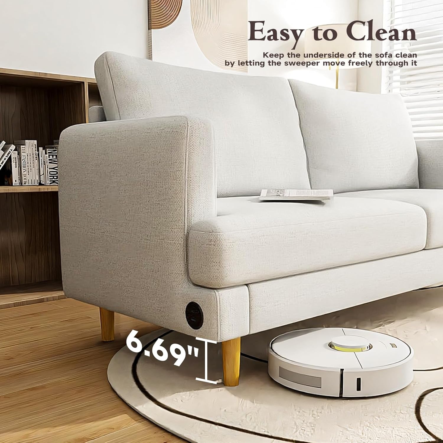 Beige Loveseat Sofa with USB Ports for Comfort