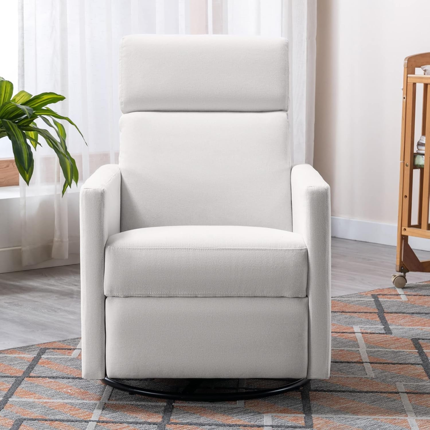 Beige Mid Century Recliner Chair With Thick Cushion
