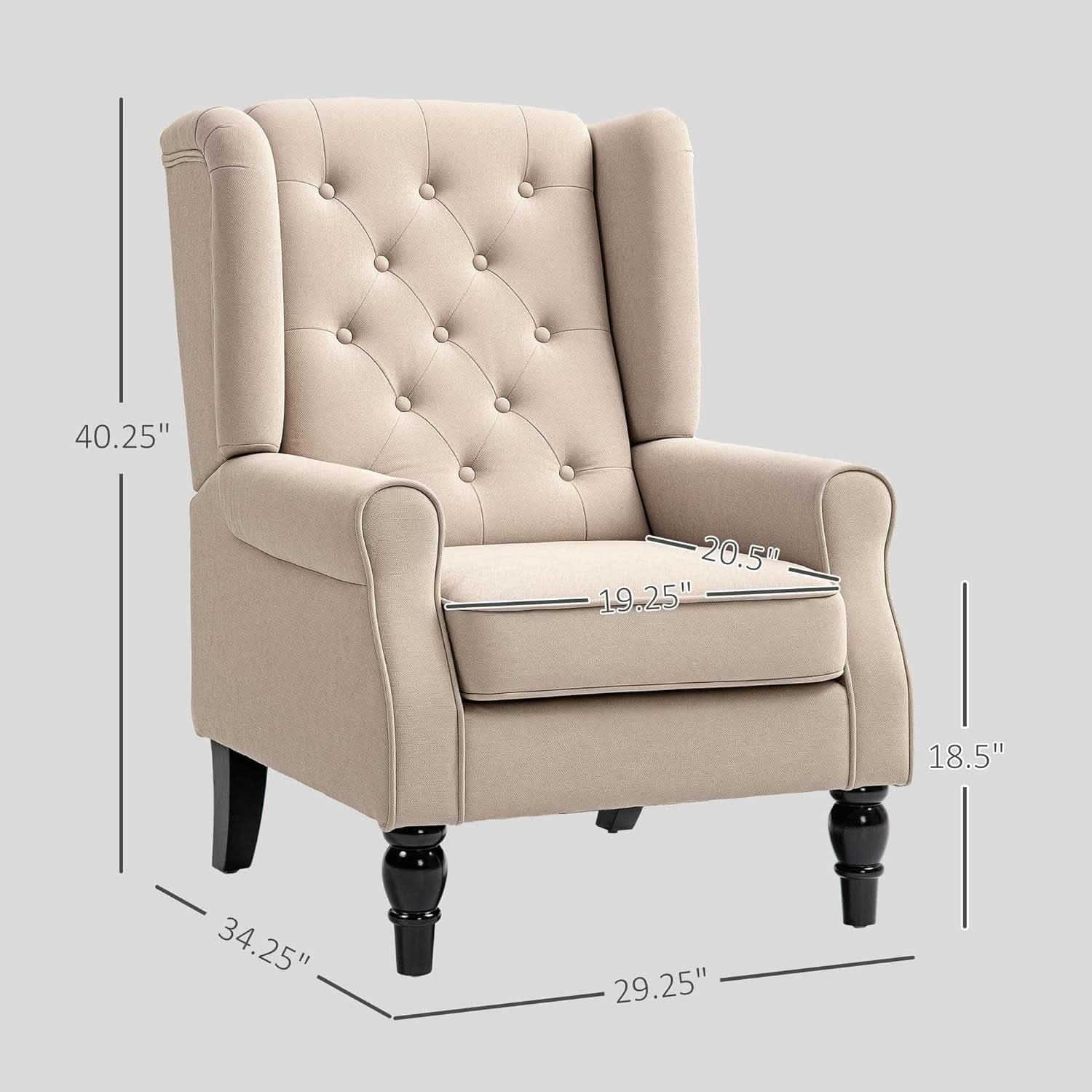 Beige Midcentury Button Tufted Wingback Upholstered Armchair