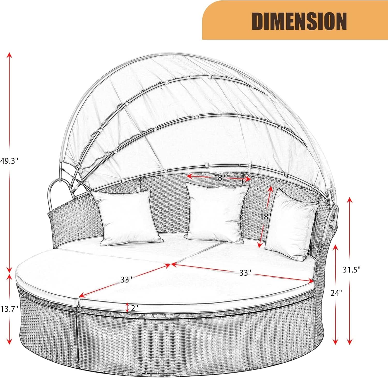 Beige Outdoor Daybed With Retractable Canopy And Comfort