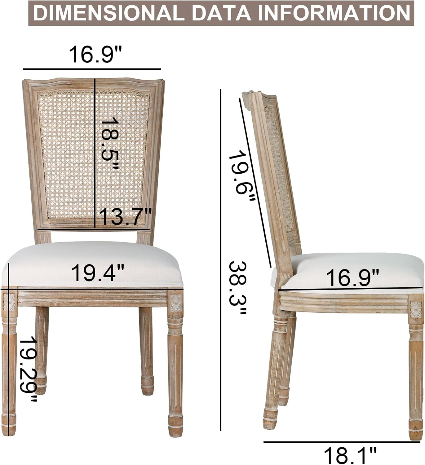 Beige Rattan Dining Chairs Set Of 2 With Solid Wood Legs